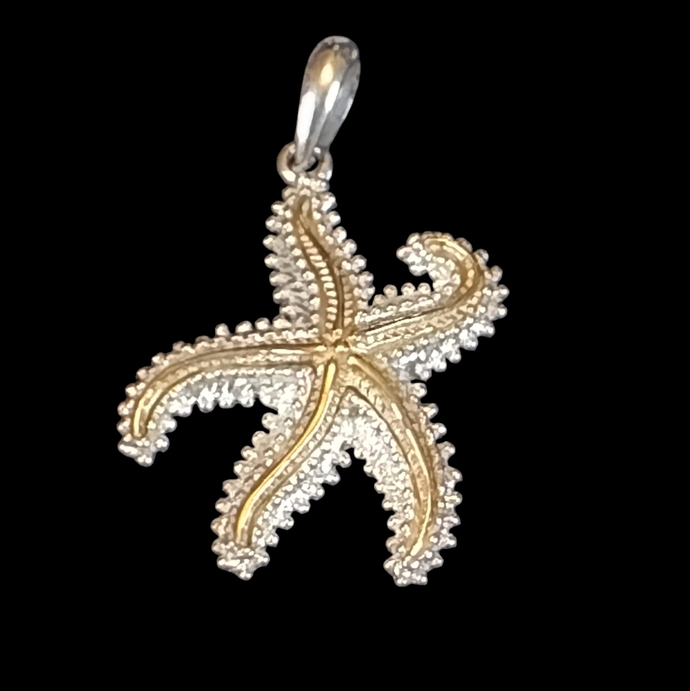 Dancing Starfish Pendant SS & 14k Gold